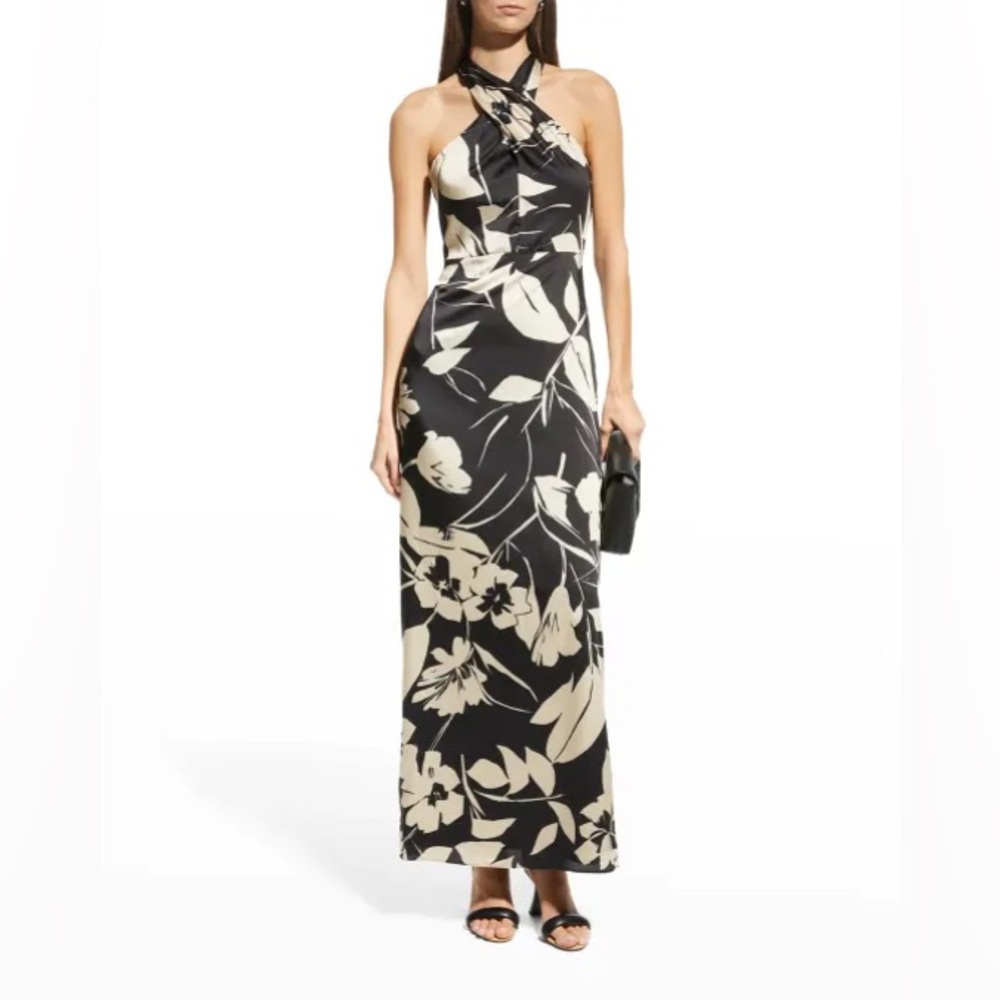 Milly Black and Gold cross neck Maxi Gown Size 4